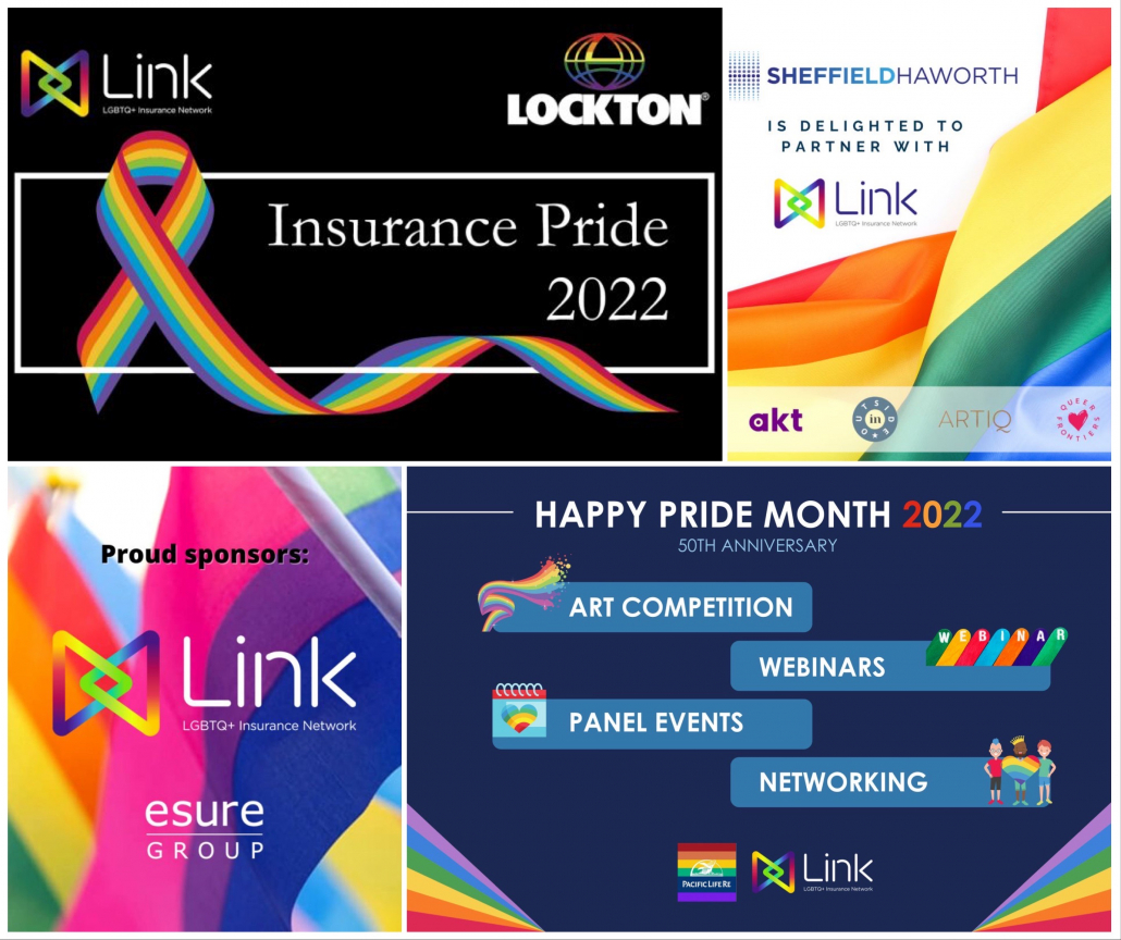 Various pride campaigns by insurance companies using the Link logo designed by Get Fletch